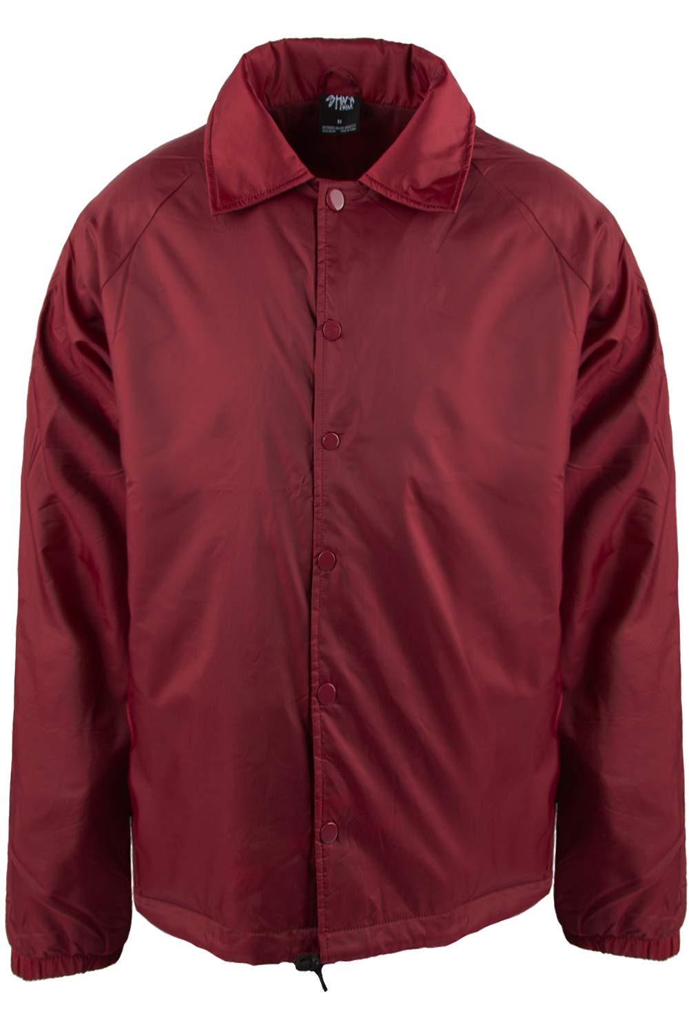 Men’s Coach Jacket – Classic Windbreaker Nylon Water Resistance Relaxed Fit Snaps Blank Coat CJ25 Burgundy 1XL