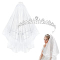 Wedding Tiara and Veil Set for Bride, Silver Bridal Crown with White Wedding Veil, Bridal Hair Accessories for