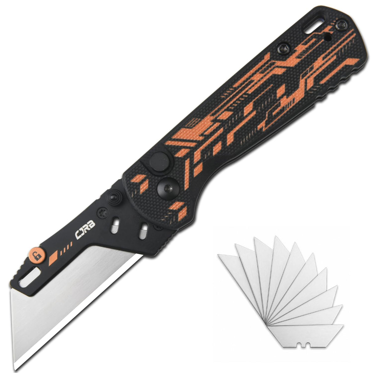 CJRB Boxer Folding Utility Knife, 10PCS Razor Blades, G10 Handle