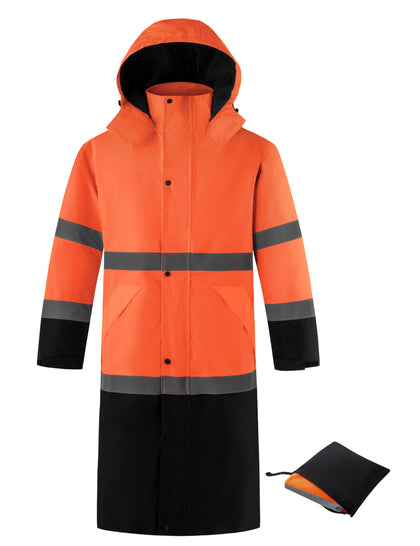 Hi Vis Rain Jacket for Men Long Waterproof Safety Raincoat, Orange XXL