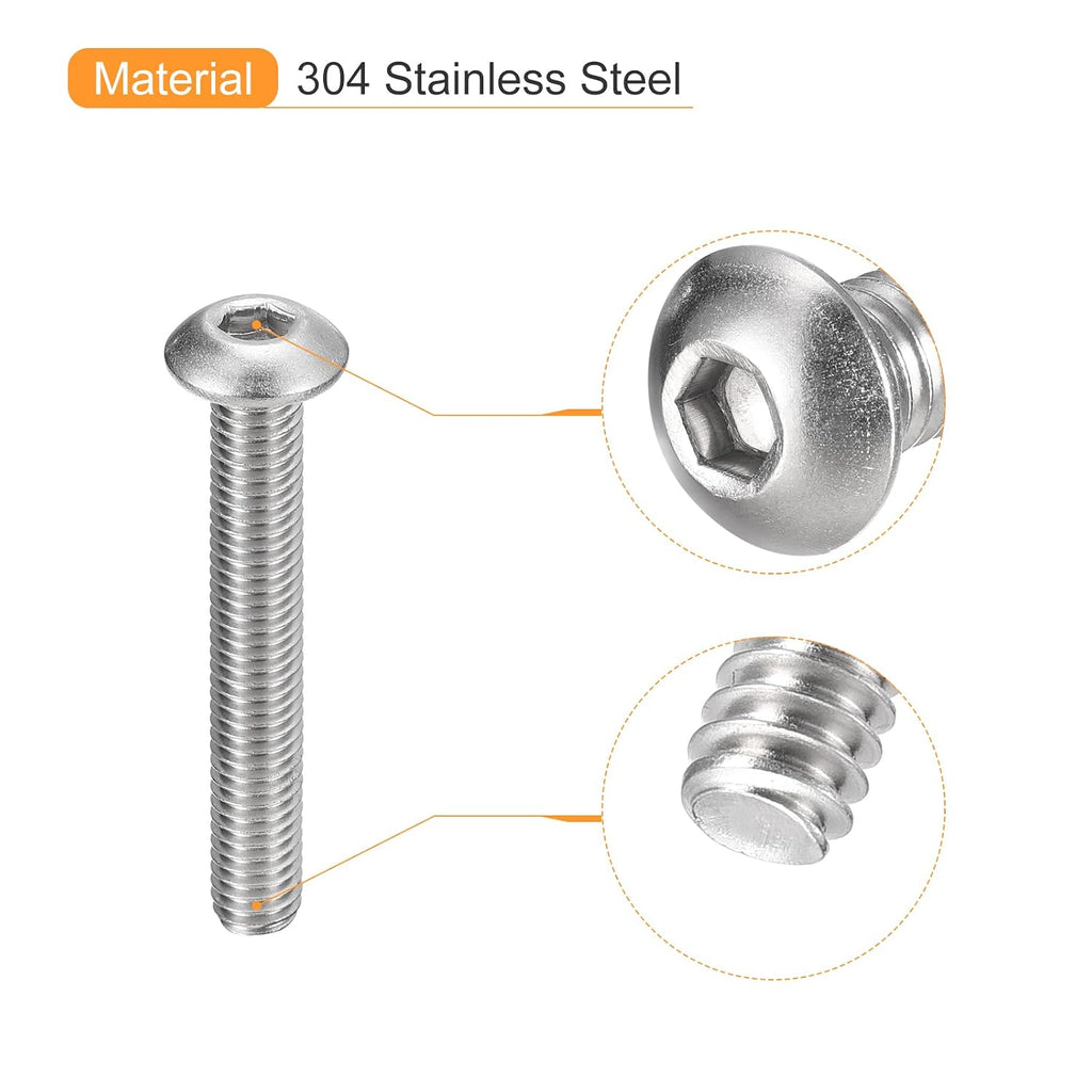 uxcell #10-32x1-1/4 Button Head Socket Screws, 20pcs Full Thread Hex Drive