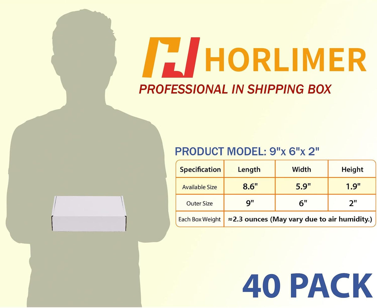 40 Pack 9x6x2 Shipping Boxes, White Corrugated Cardboard Box for Mailing, Packaging, Small Business