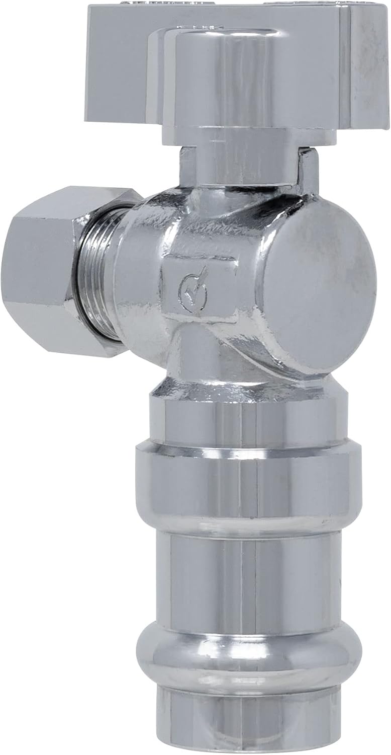 Angle Stop Valve, 1/2" Press x 3/8" COMP, 5 Pack