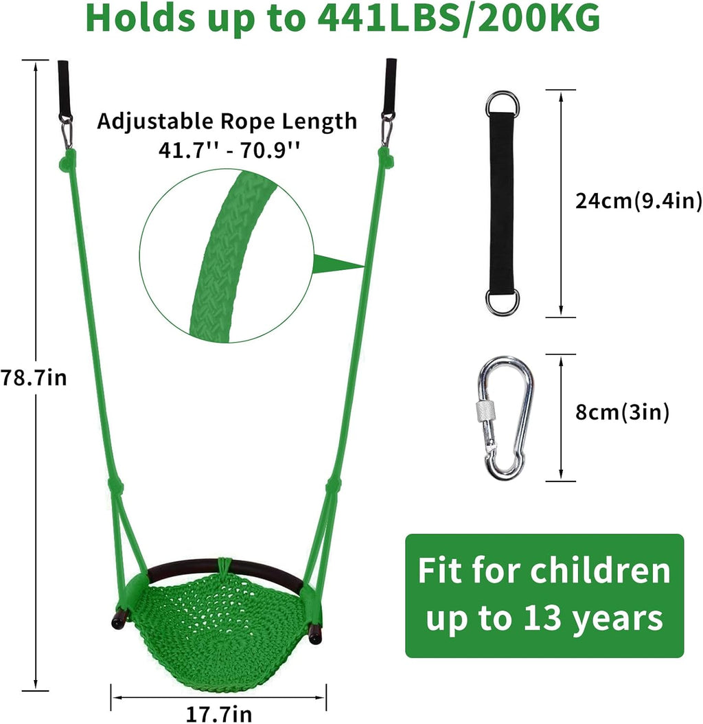 Tree Swing for Kids, Adjustable Toddler Rope Swing Seat with Snap Hooks and Straps, 440 lbs Capacity, Swingset