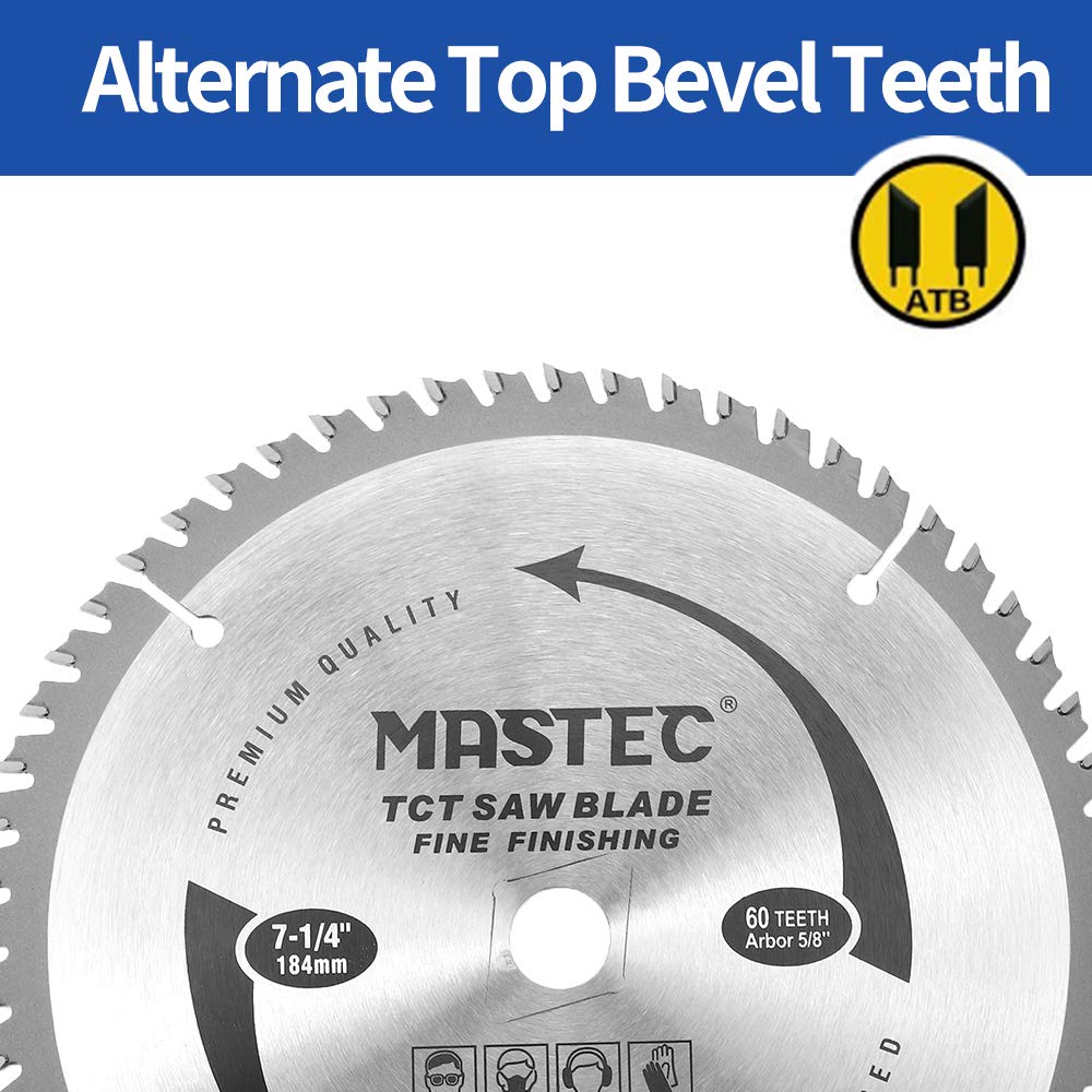 7-1/4 Inch Circular Saw Blade 60 Tooth ATB Anti Kickback Feature for Wood with 5/8-Inch DMK Arbor
