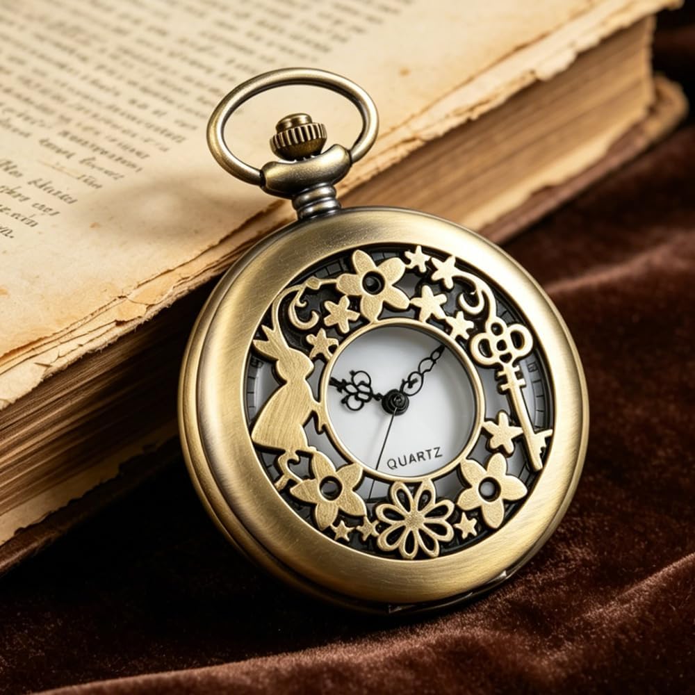 Vintage Alice in Wonderland Pocket Watch for Women Men Pocketwatch | Analog rabbit quartz pocket watch,Clock necklace