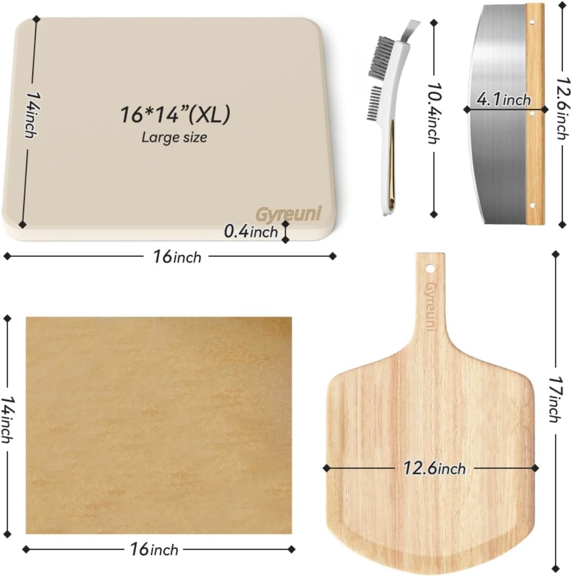16'' Cordierite Pizza Stone for Oven and Grill with Pizza Peel Set
