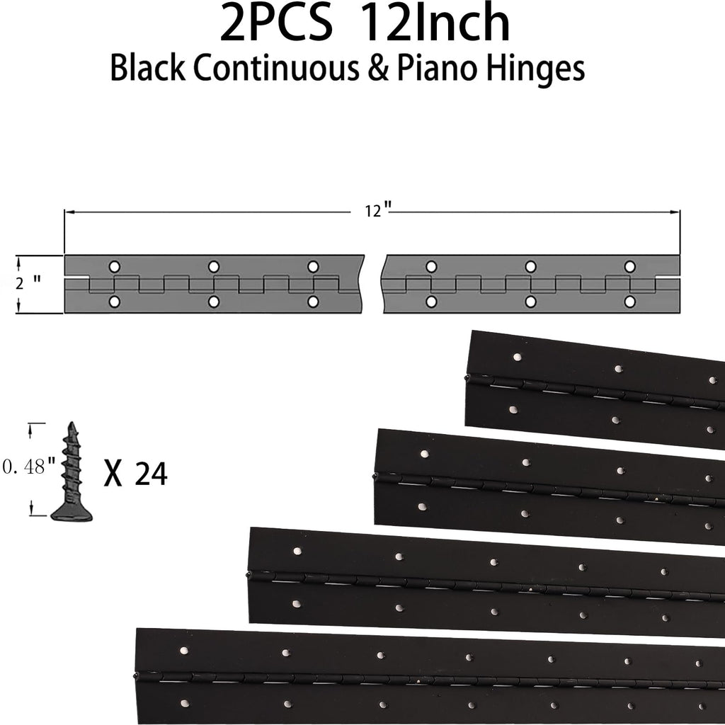 2-Pack 12-Inch Black Stainless Steel Continuous & Piano Hinge