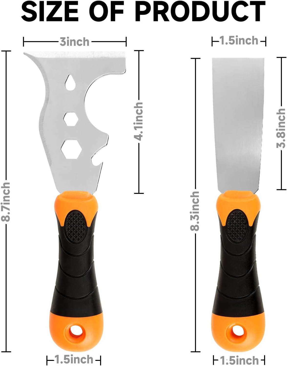2 Pack 12-In-1 3" Putty Knife Paint Scraper, 1.5" Stainless Steel