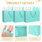 12 Pack Large Sky Blue Gift Bags with Handles & 24 Tissue Papers