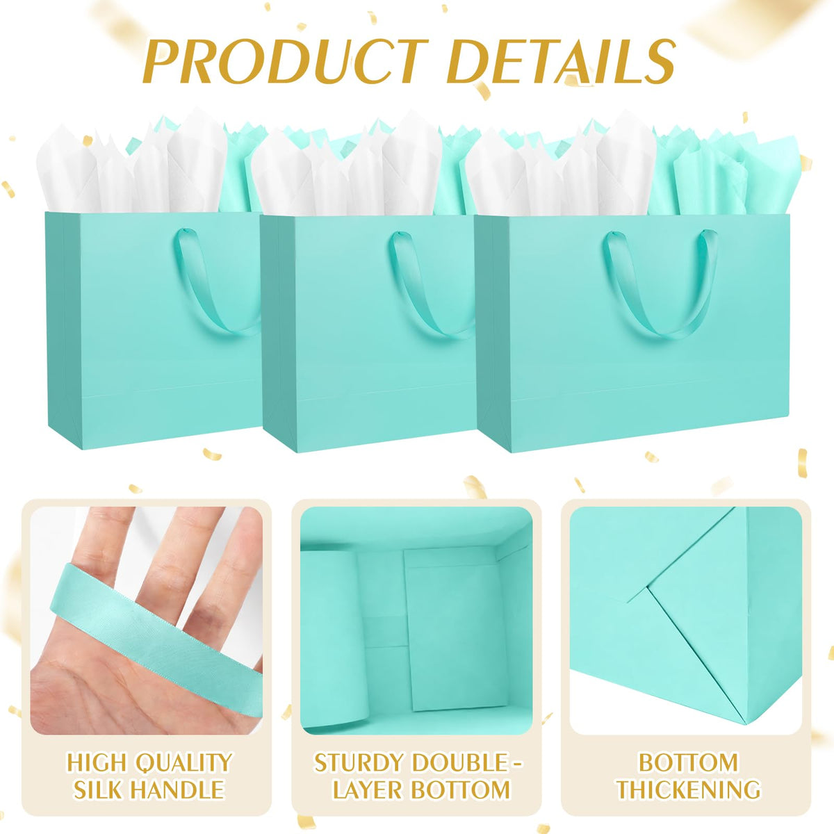12 Pack Large Sky Blue Gift Bags with Handles & 24 Tissue Papers