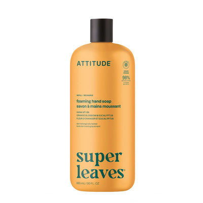 ATTITUDE Foaming Hand Soap, 3X Refill, Orange Blossom & Eucalyptus, 30 oz