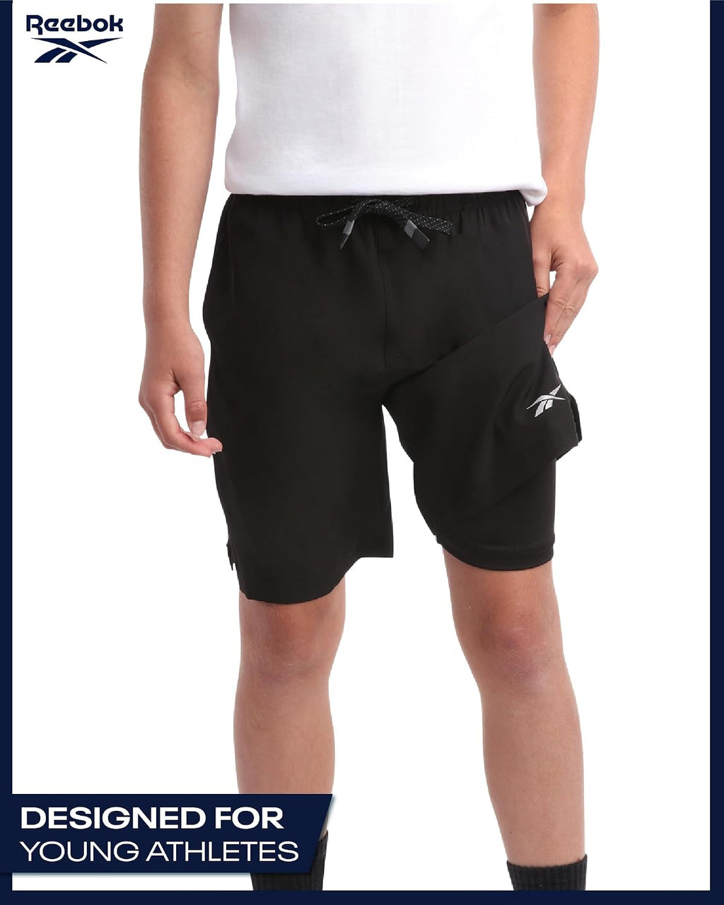 Boys Althletic Basketball Shorts with Compression Liner 1 or 2 Pack | Performance Gym Shorts for Boys - Ventilated
