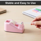 1 Pack Desktop Tape Dispenser Pink with Weighted Nonskid Base