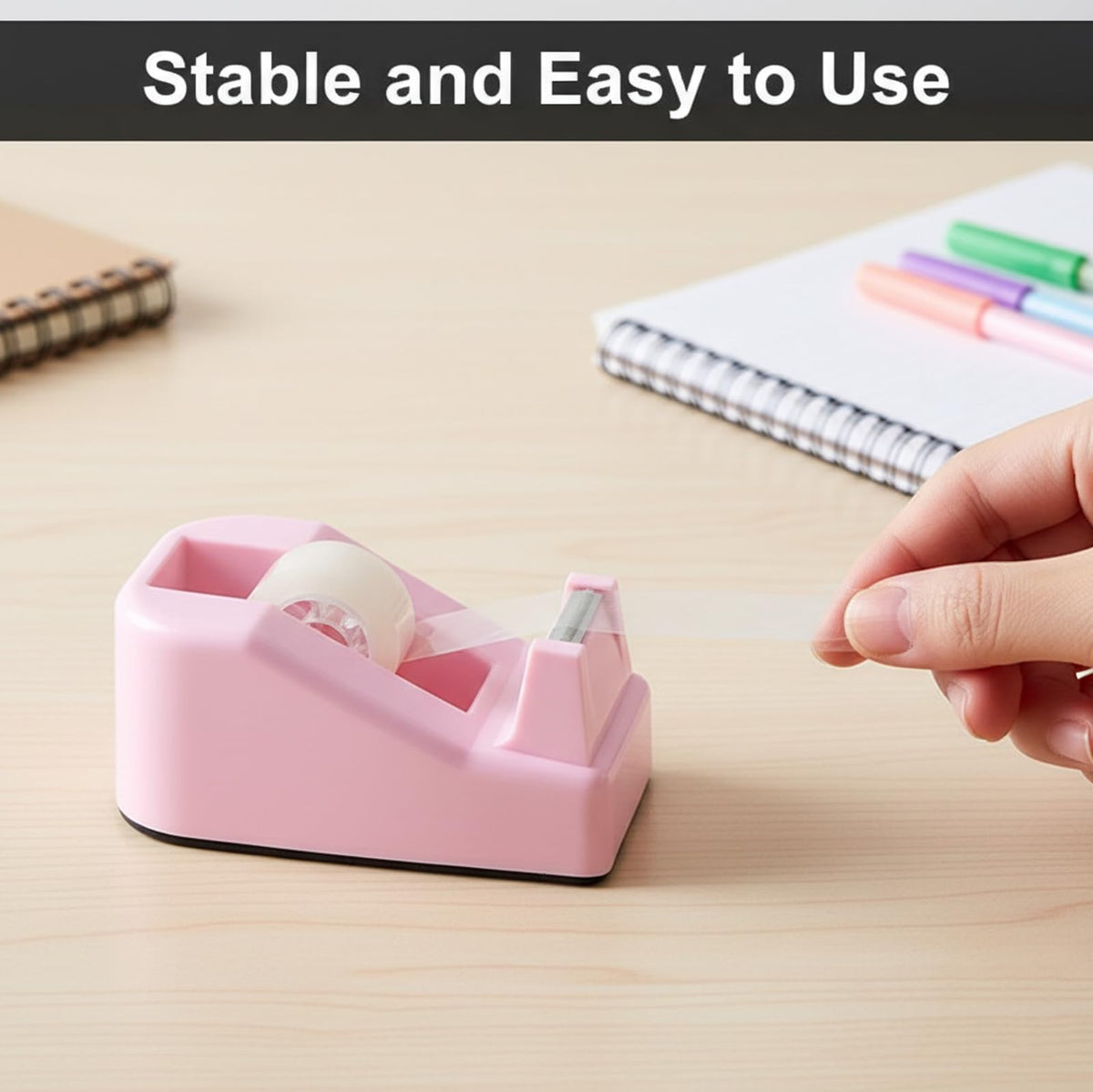 1 Pack Desktop Tape Dispenser Pink with Weighted Nonskid Base
