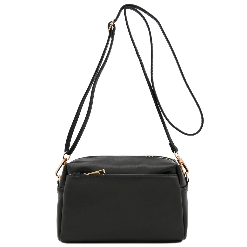 Triple Zip Small Crossbody Bag (Black)
