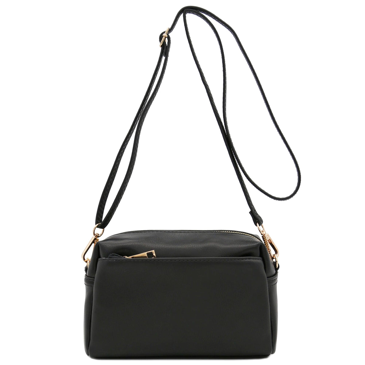 Triple Zip Small Crossbody Bag (Black)