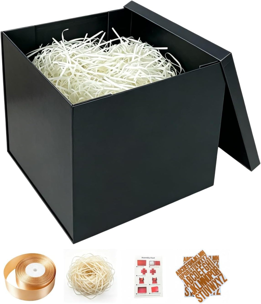 Black Gift Box with Lid 10x10x8 Inches Black Box