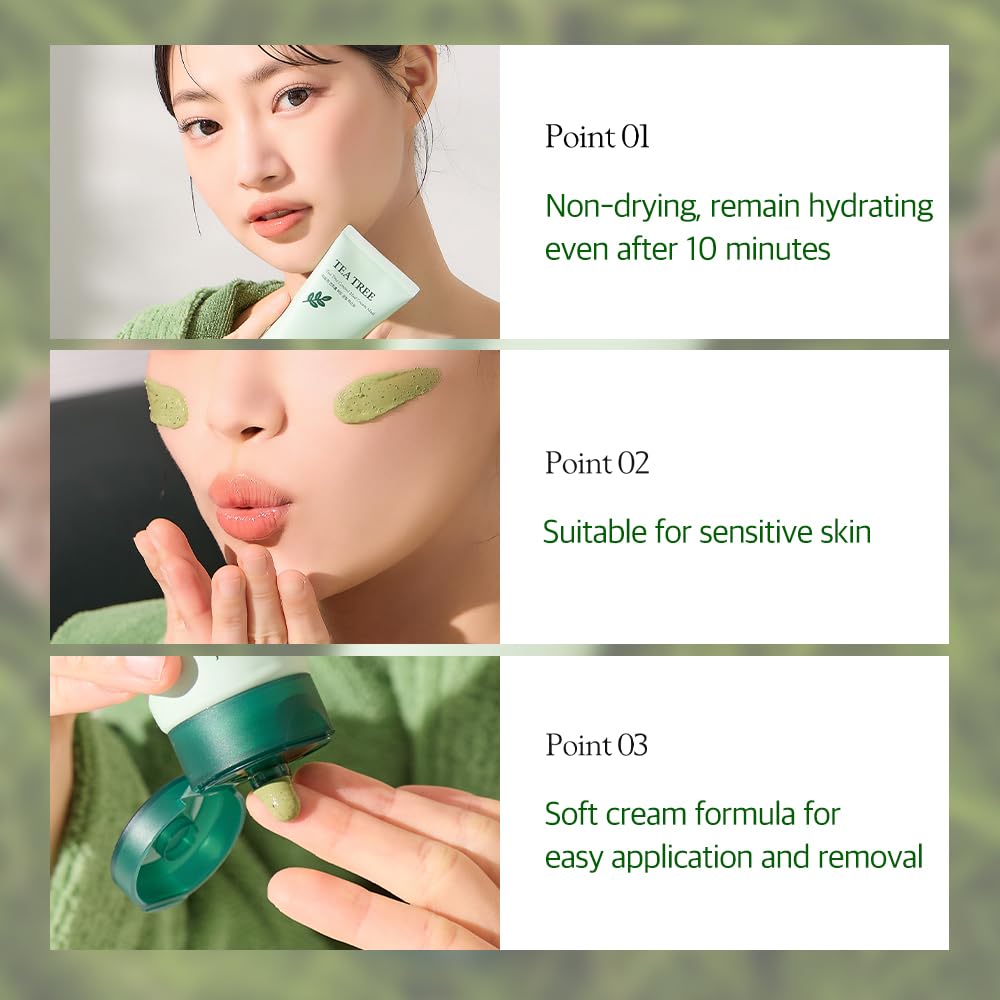 Mud Cream Mask | Soothing Tea Tree - Pore Purifying Clay Mask, Gentle Exfoliating Formula for Sensitive & Acne-prone
