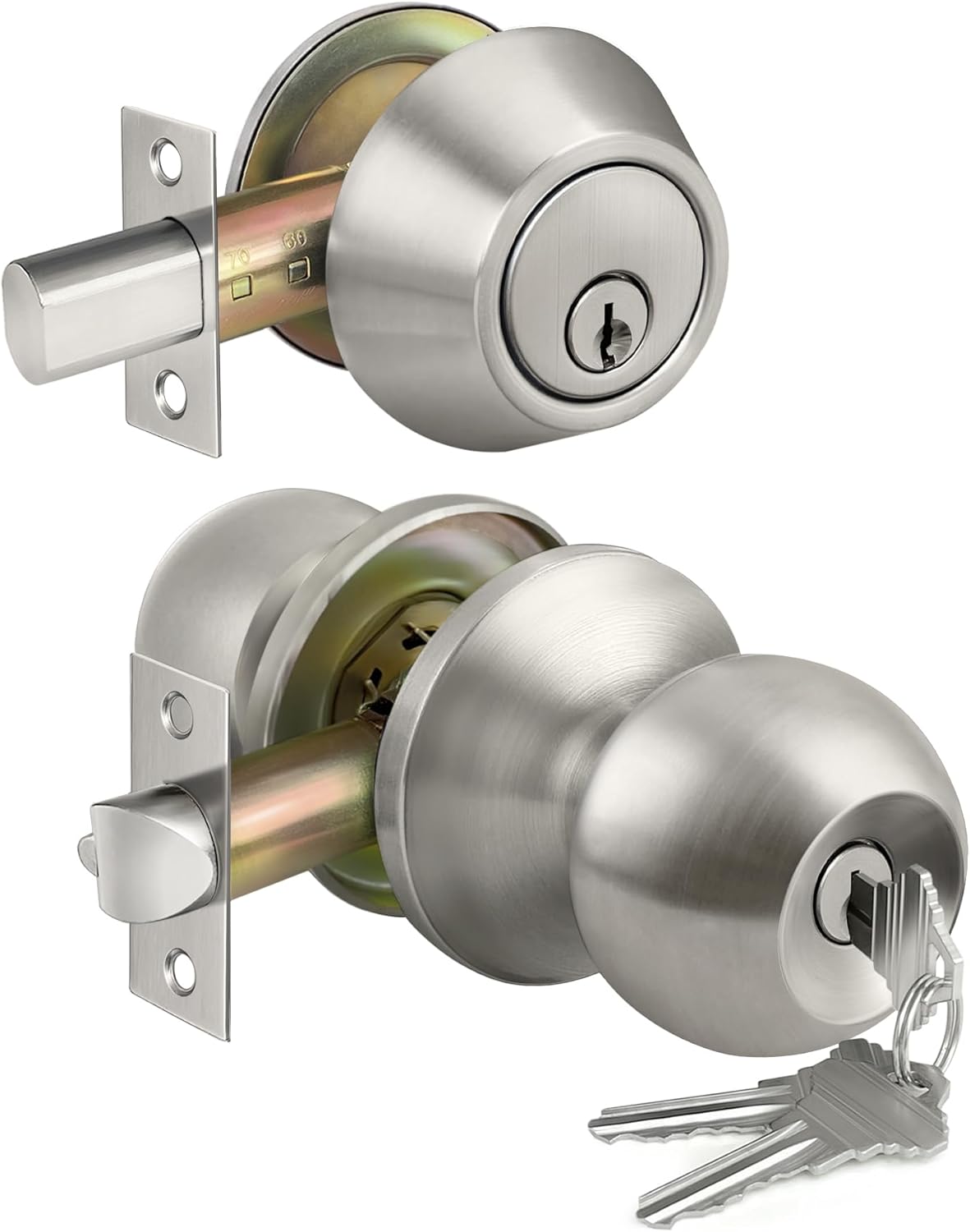 Keyed Same Exterior Door Knob and Single Cylinder Deadbolt Combo Set, Keyed Alike Entry Door Knobs with Lock and Keys