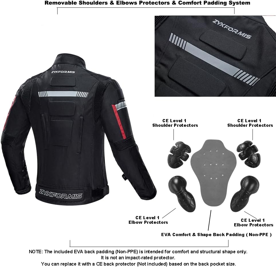 Motorcycle Jacket for Men with Removable CE Armor All Season | CE Protective Gear, 600D Oxford, Water Resistant