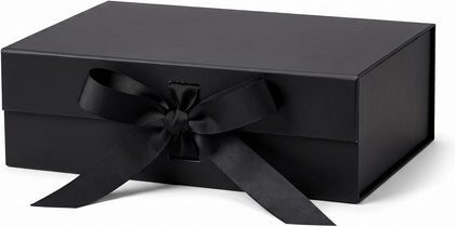 Black Gift Box for Presents with Magnetic Lid and Ribbon, 10.5"x7.5"x3.1"