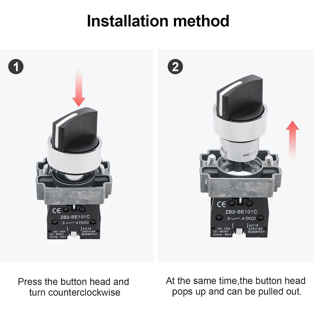 2-Pack Black 2-Position Metal Head Selector Switches, 1NO