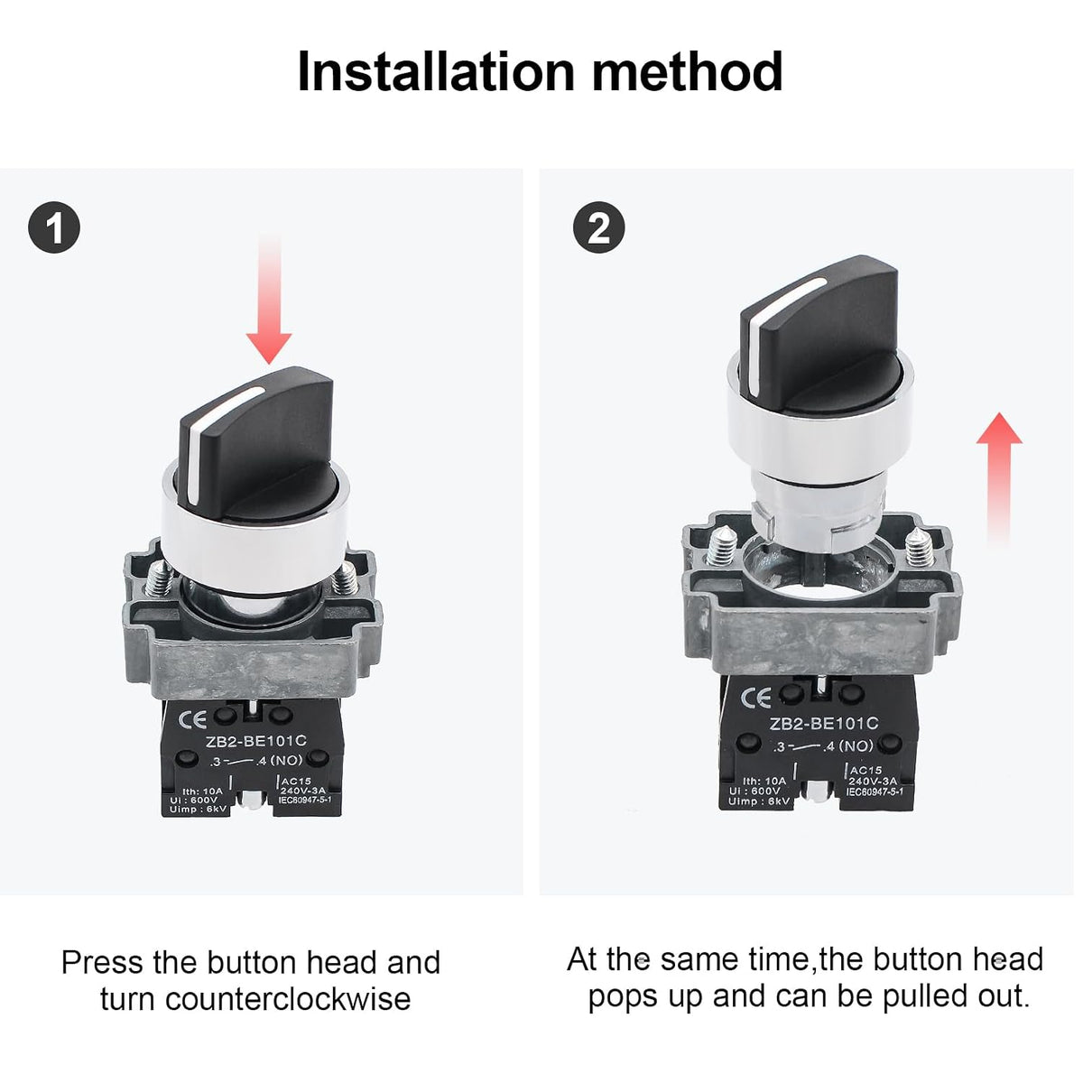 2-Pack Black 2-Position Metal Head Selector Switches, 1NO