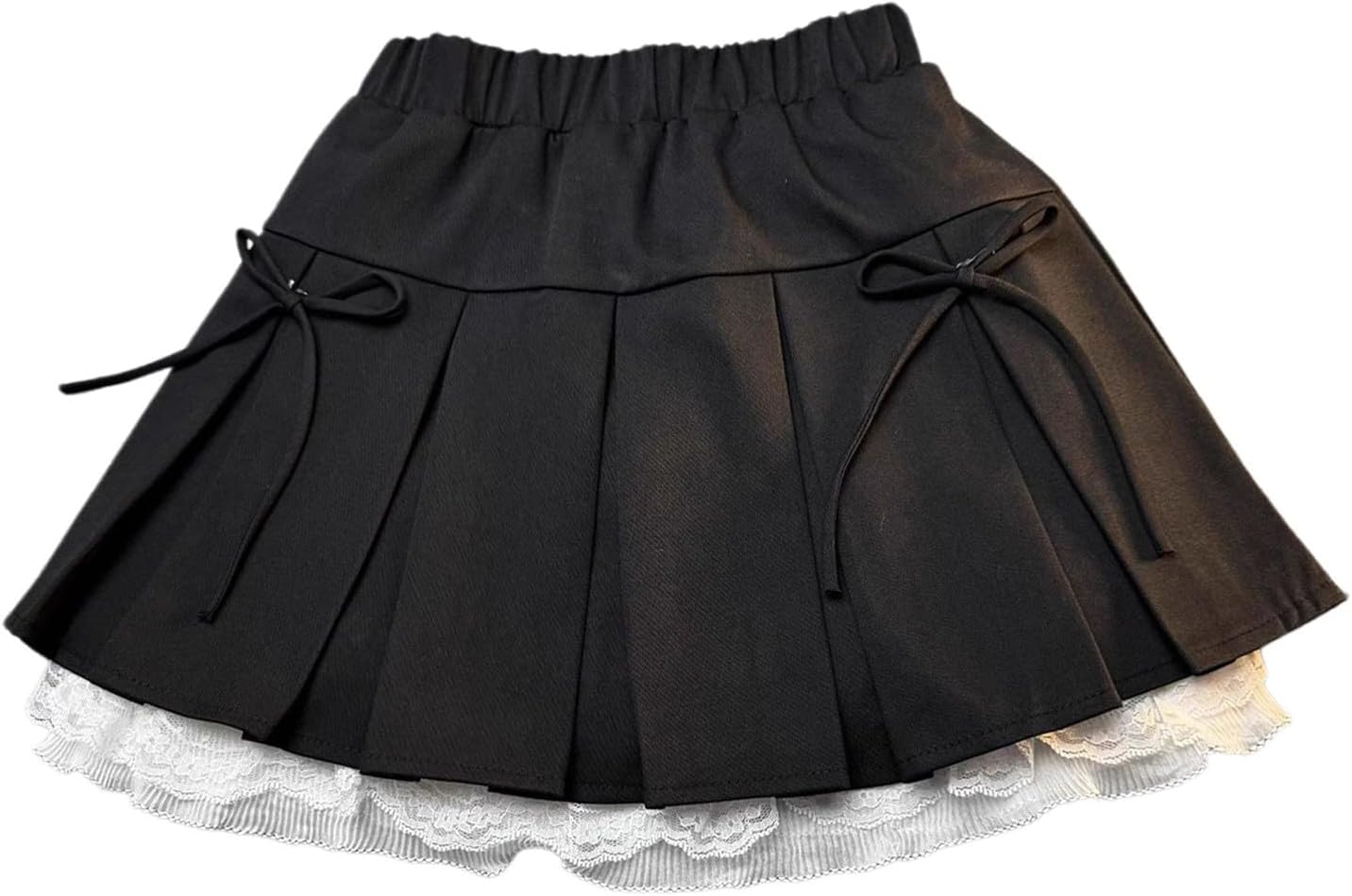 Girls Pleated Skirt Lace Hem Elastic Waist Uniform Teens Comfort School Kids Clothes with Bow