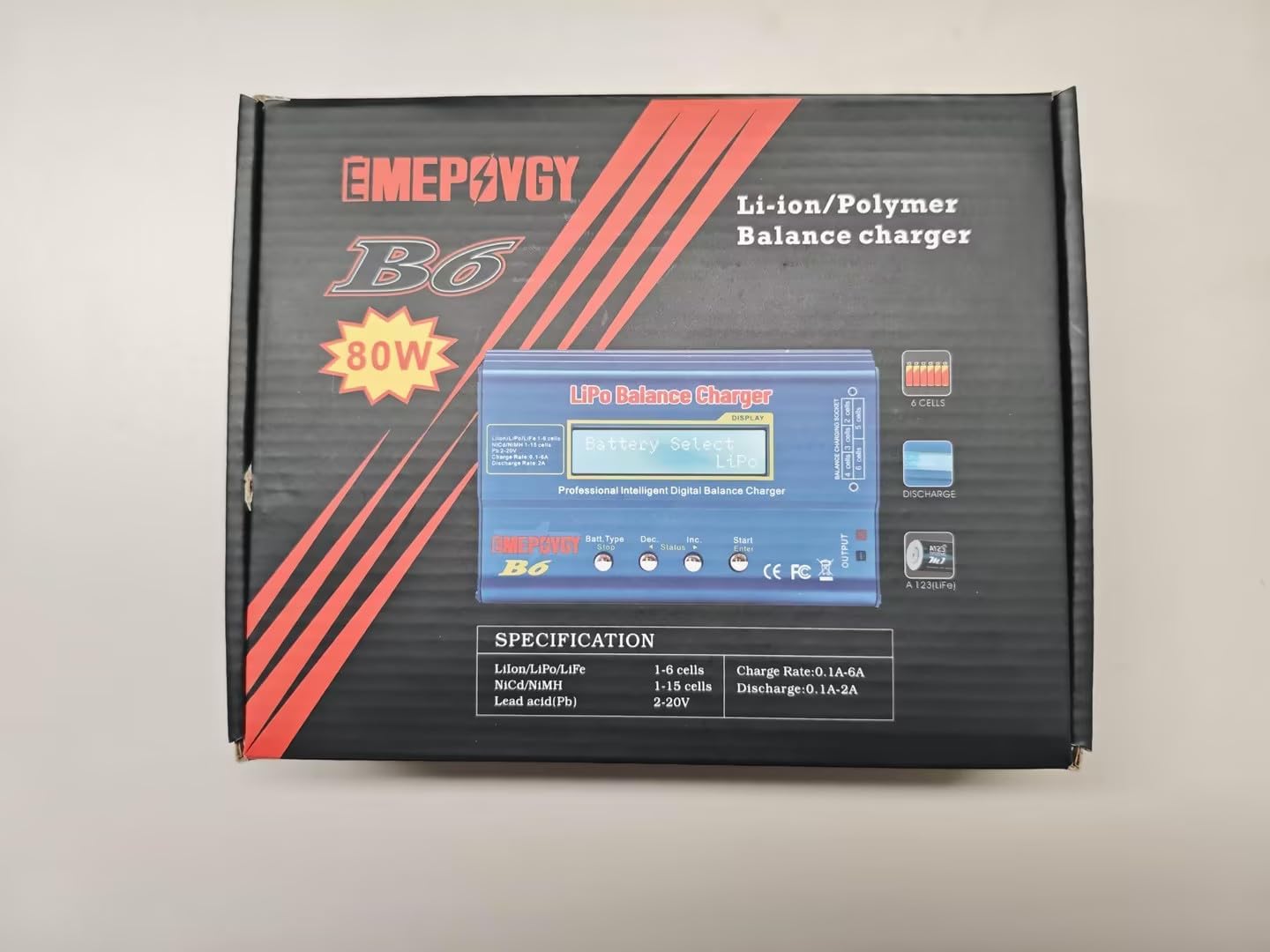 B6 Battery Balance Charger 2026 Upgraded 80W Discharger for NiMH/NiCd (1-15S) LiPo/Li-ion/Life Battery (1-6S) RC