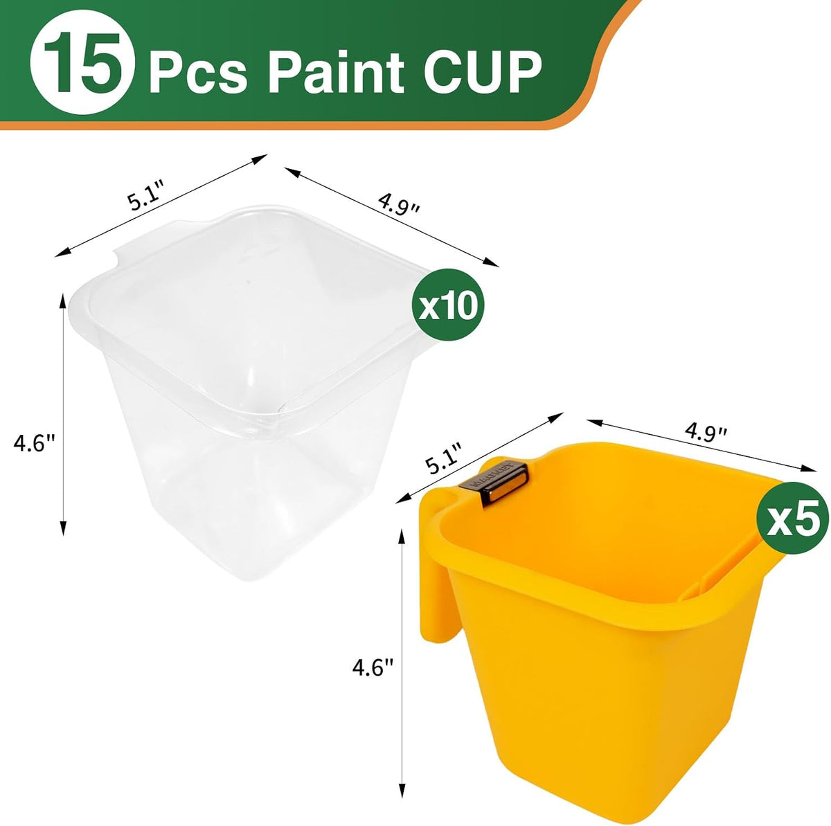 15Pc Paint Bucket Holds 16 oz. of Paint or Stain, Paint Cup, Paint Pail Liner, Trim Painting Tool