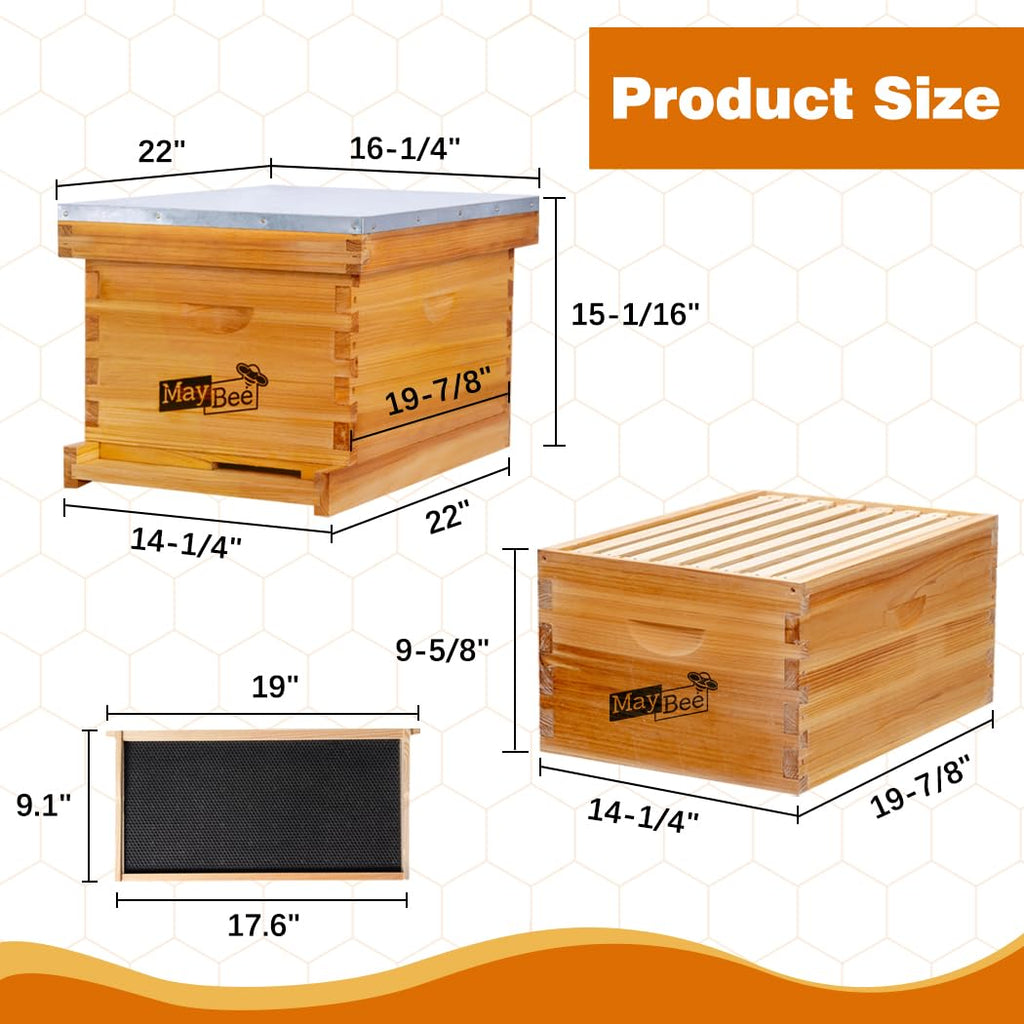 Beehive Starter Kit 8-Frame Bee Boxes and Frames Beehive Kit Wax Coated Bee Hives and Supplies Starter Kit Including