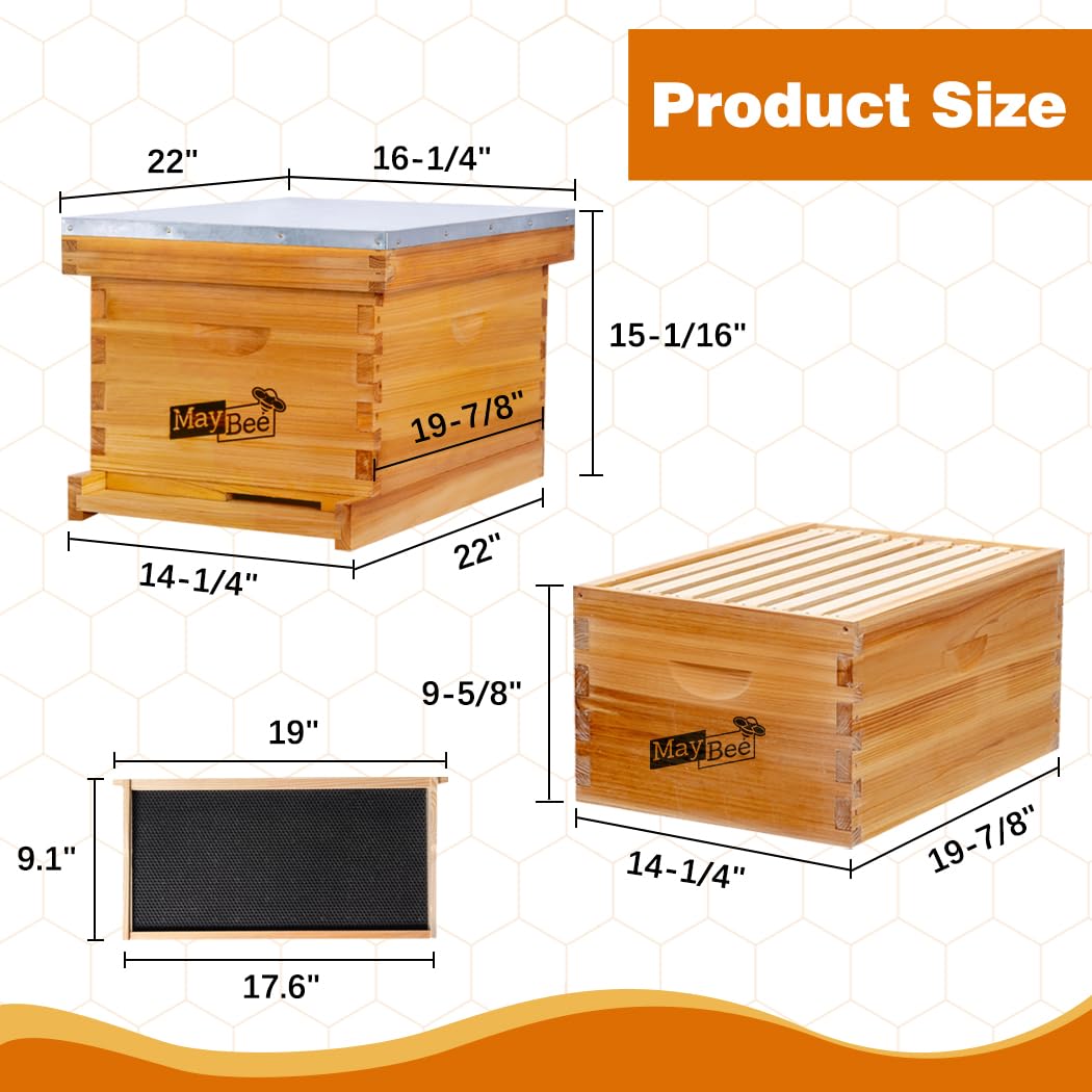 Beehive Starter Kit 8-Frame Bee Boxes and Frames Beehive Kit Wax Coated Bee Hives and Supplies Starter Kit Including