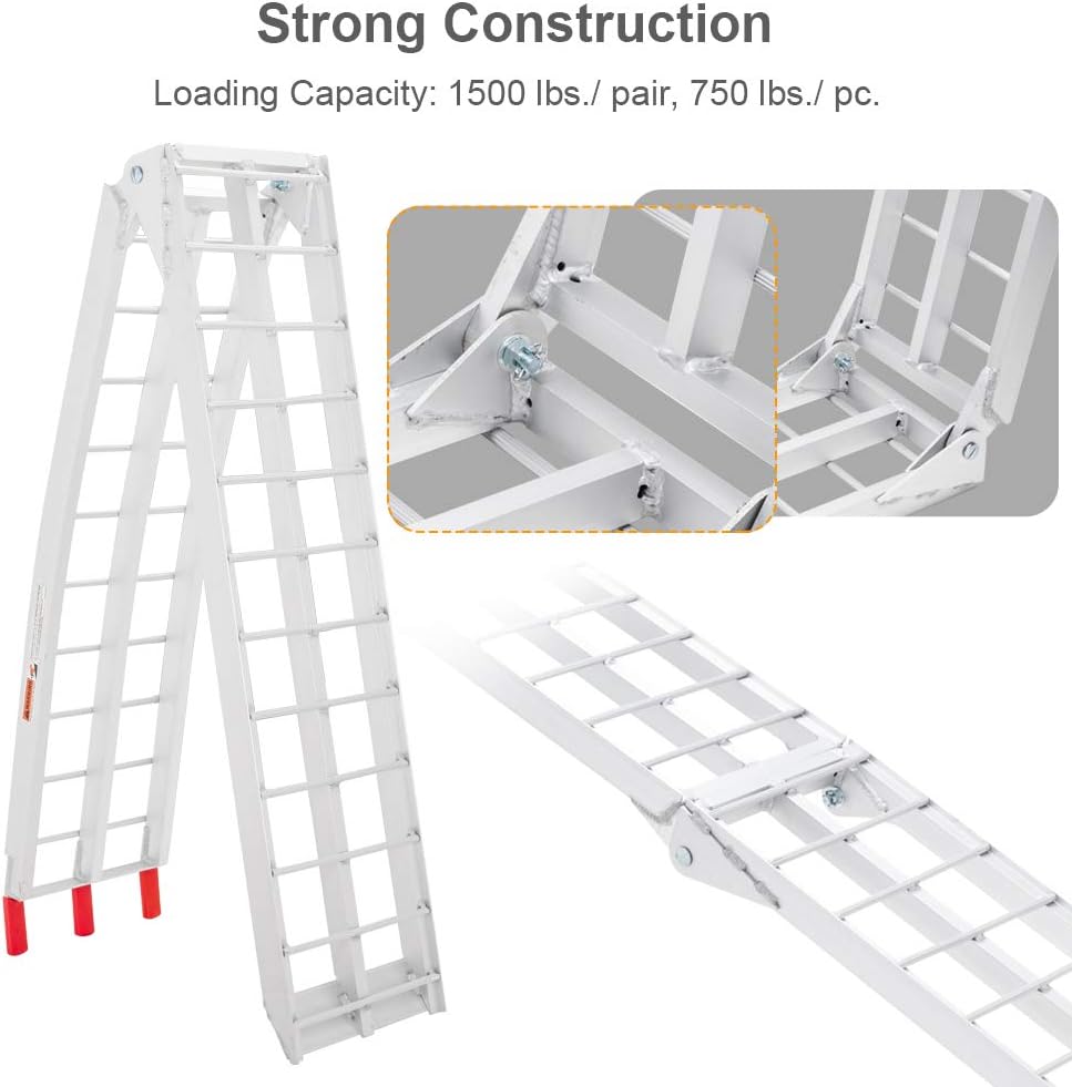 7ft Aluminum Motorcycle Ramps 1500lbs Capacity, 2pcs Folding Loading Truck Ramps for Pickup Trucks Bed, Trailer Ramp