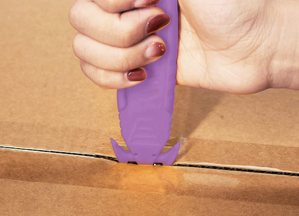 Safety Box Cutter Knife, Recessed SS Blade, 10-Pack, Purple