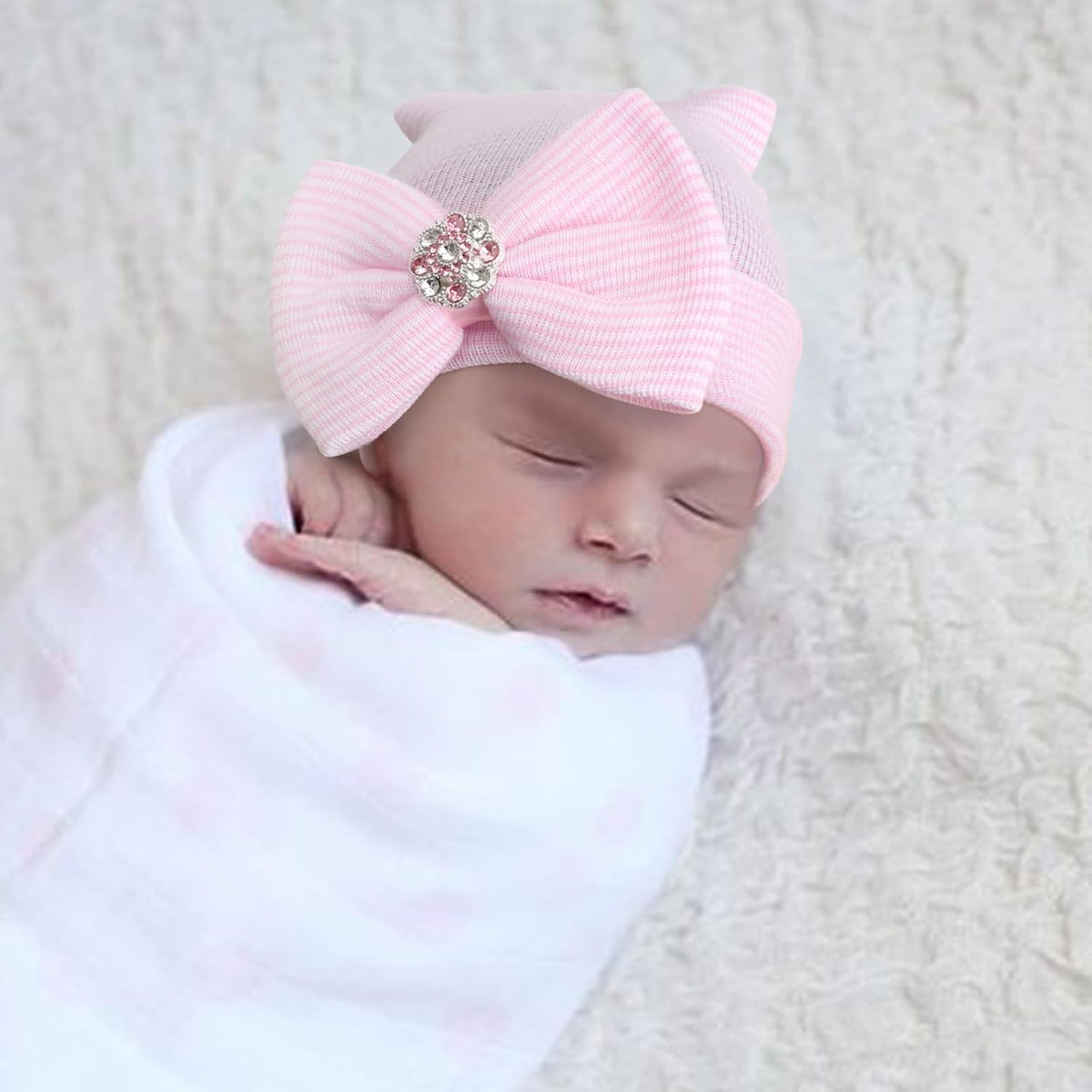 Cotton Newborn Baby Girl Hats with Bow 0-3 Months