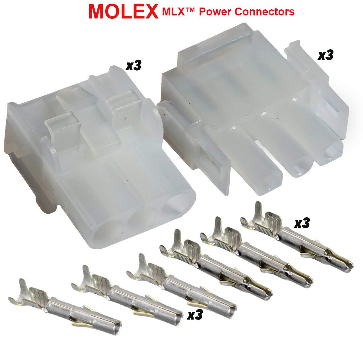 Molex -3 Match Set - (3-Pin) w/14-20 AWG, Wire Connector - 2.13mm D, Latch Lock, MLX