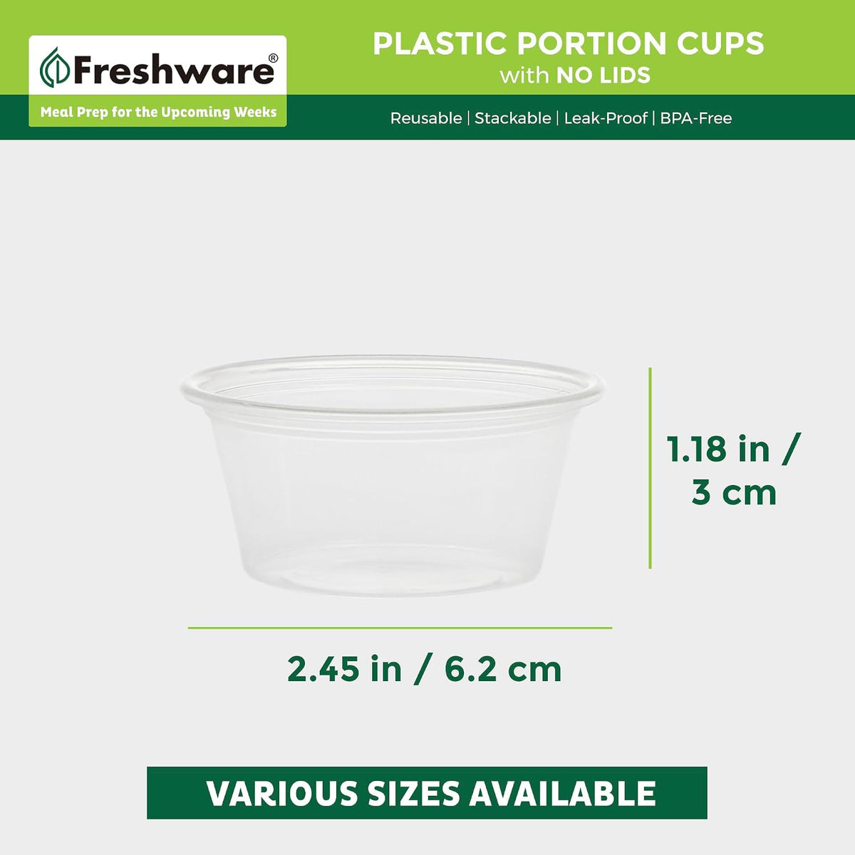 Plastic Portion Cups (No Lids) [2 Ounce, 250 Count] Disposable Plastic Cups for Meal Prep, Salad Dressing, Jellos