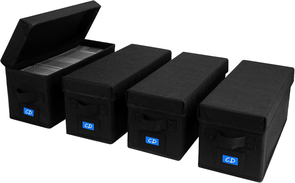 CD Case Holder with Handles and Lid – CD Storage Box with External Label Slots, Easy-to-Move Organizer Case for
