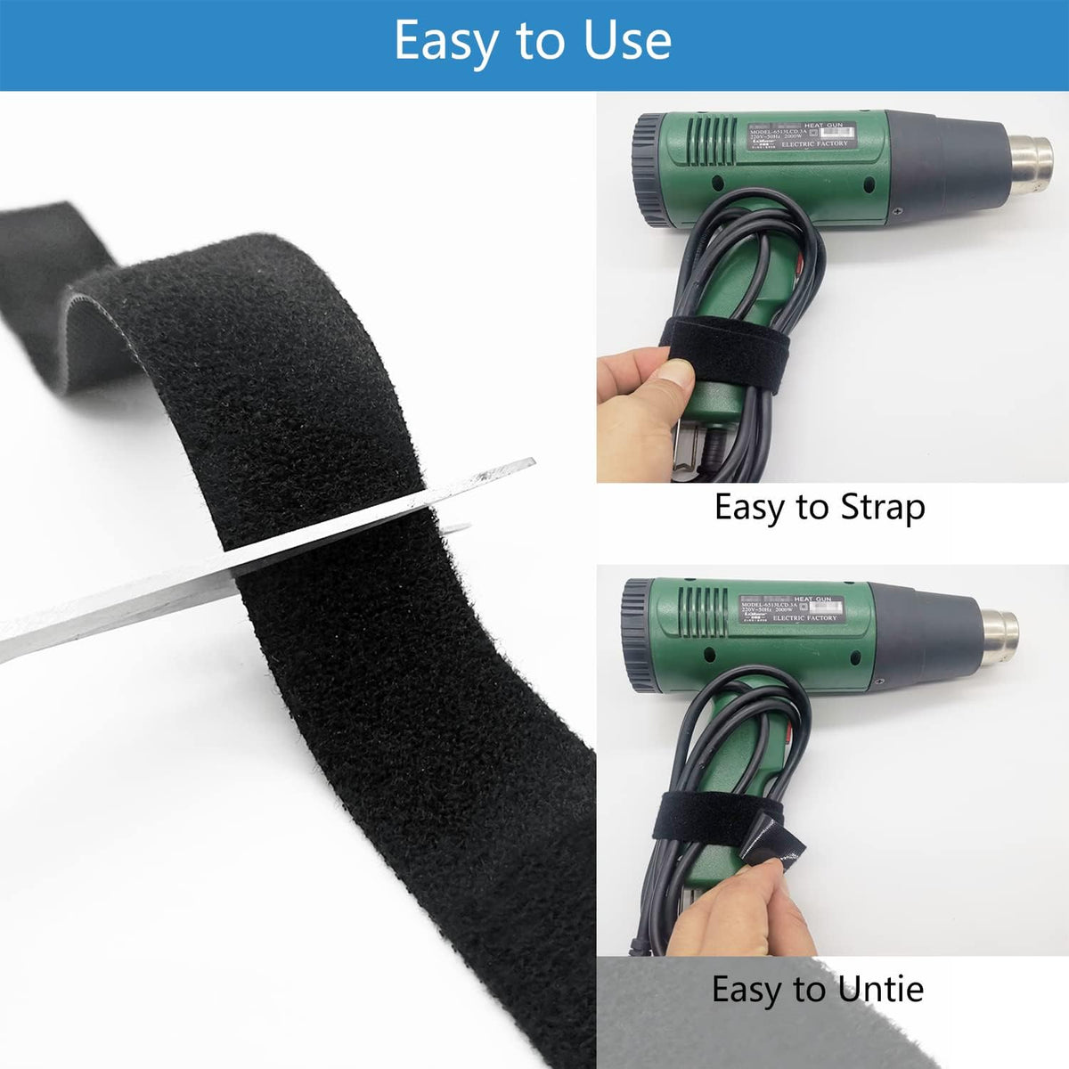Double-Sided Hook and Loop Straps, 2 Inch x 8 Feet