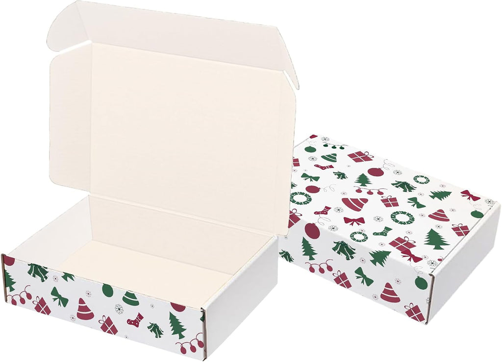 12x9¼x2", X-mas Gift Mailer Boxes, White Christmas Print, 15 Pcs