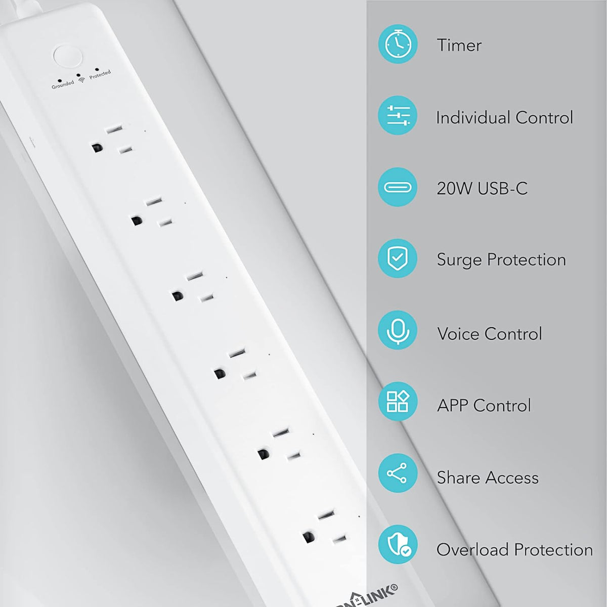 BN LINK Smart Plug Power Strip，Surge Protector with 6 Individually Controlled Smart Outlets, 4 USBs (incl. 20W
