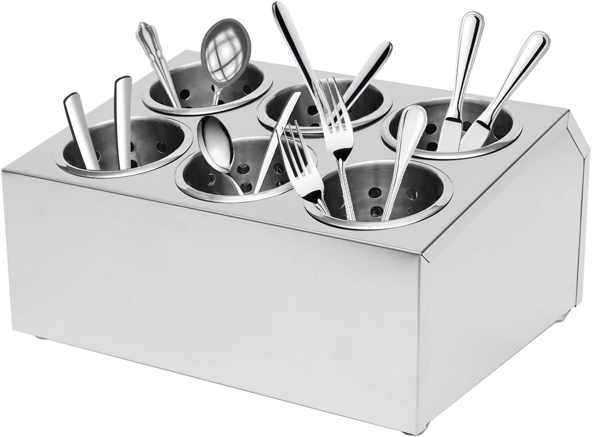6‑Compartment Stainless Steel Commercial Silverware Holder