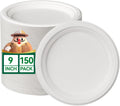 9 Inch Paper Plates, White Compostable Plates 150 Pack