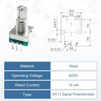 MECCANIXITY 5pack EC11 Rotary Encoder Code Switch 15mm Full Shaft Black