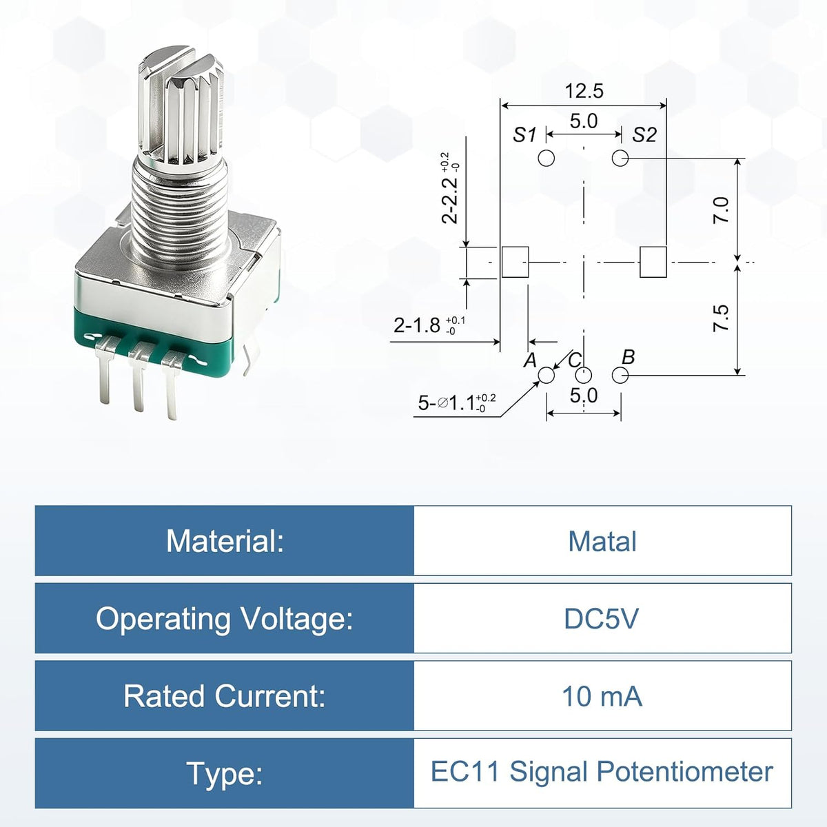MECCANIXITY 5pack EC11 Rotary Encoder Code Switch 15mm Full Shaft Black