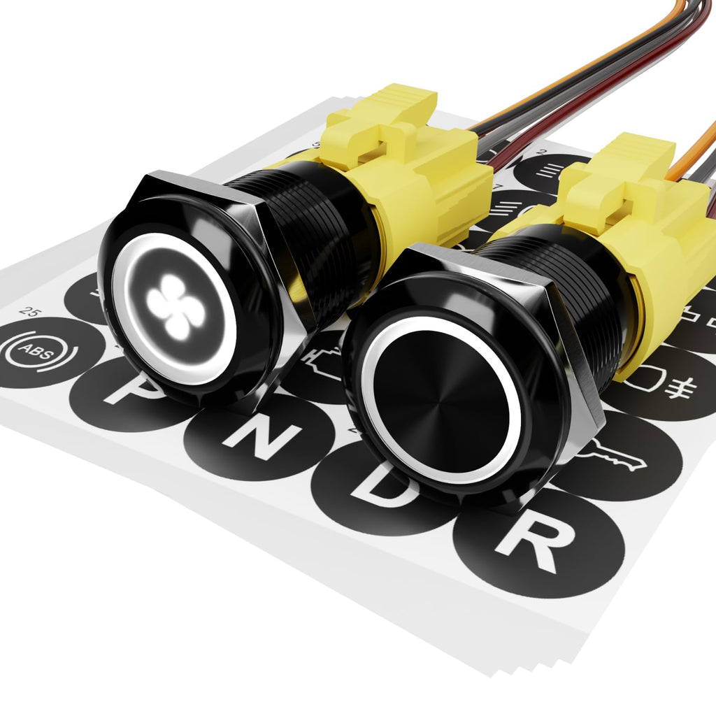 FILN 2Pcs 19mm 0.74" White LED Latching Symbols Push Button Switch 12V DC