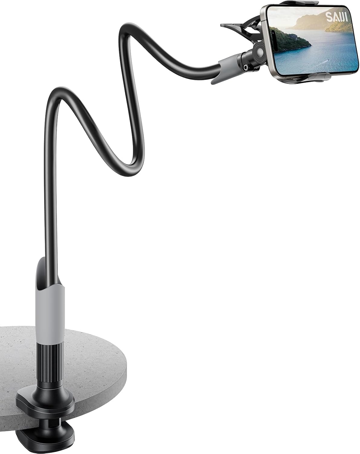 Gooseneck Bed Phone Holder, Flexible Long Arm Phone Mount for Desk, Clip Bracket Clamp Stand, iPhone Stand, Mobile