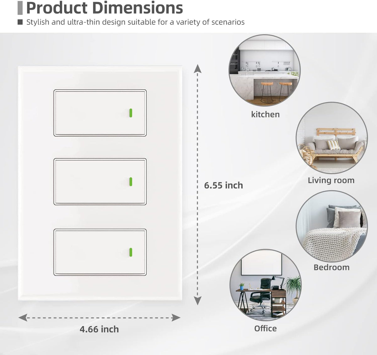Smart Switch 3 Gang Alexa Smart Switch, 2.4Ghz in-Wall Smart Switch WiFi Light Switch Compatible with Alexa and