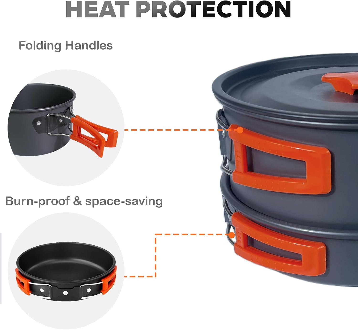 10-Piece Camping Cookware Set with 2L Pot, 1.1L Kettle and Pan | Lightweight backpacking mess kit, durable